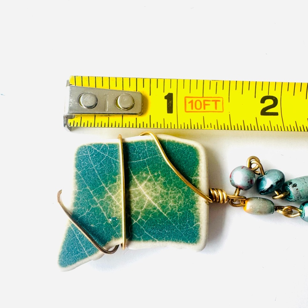 Hurricane History - Handcrafted OOAK Teal Green and Gold Pendant Necklace - Picture 6 of 6